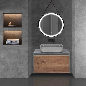 Тумба под накладную раковину Mesa 800 подвесная, 1 выкатной/1 скрытый ящик soft close, T.Oak + Beton