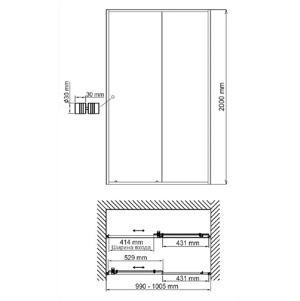 Душевая дверь WasserKRAFT Rhin 100х200 см 44S12