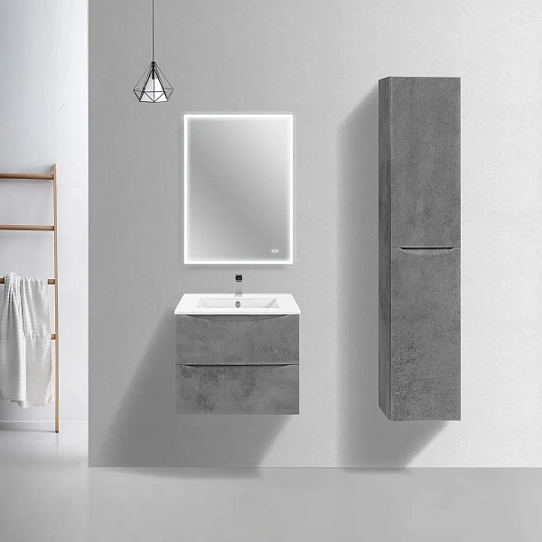 Тумба под керамическую раковину Mia Slim 600 подвесная, 2 выкатных ящика soft close, Beton
