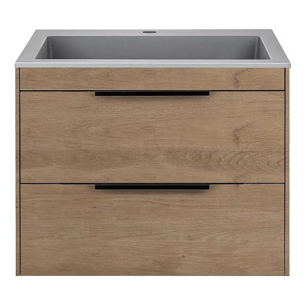 Тумба под раковину Vincea Chiara 2D 600 подвесная, 2 выкатных ящика soft-close, N.Oak