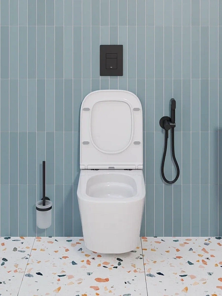 Инсталляция Grohe Rapid SL, кнопка хром глянец с безободковым, подвесным унитазом Santerika SAN.UNT.02 с технологией смыва "Торнадо" с сиденьем микролифт