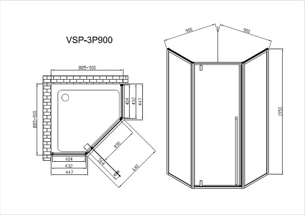 Душевой уголок Vincea Penta VSP-3P900CLB, 900*900, черный, стекло прозрачное