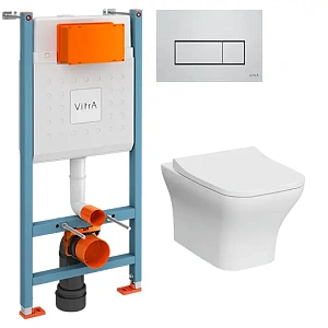 Система инсталляции для унитазов VITRA V-Fix Core 800-1875 с кнопкой смыва + унитаз подвесной VITRA Zentrum 7484B003-0075 безободковый