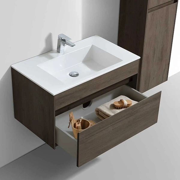 Тумба под раковину Vincea Chiara 800 подвесная, 1 выкатной ящик soft-close, R.Oak