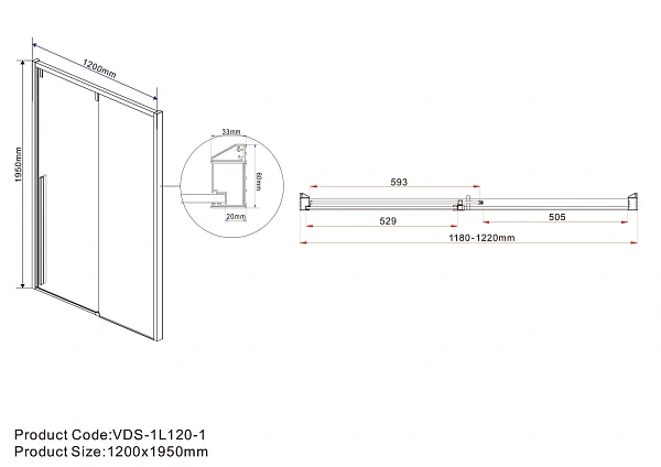 Душевая дверь Vincea Lugano VDS-1L120CGB-1, 1200, черный, стекло тонированное