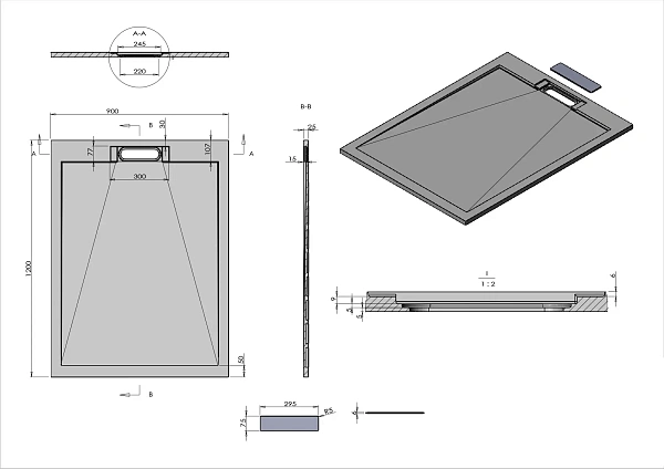 Поддон для душа из искусственного камня Vincea VST-4SRL9012C, 900*1200*25, бежевый