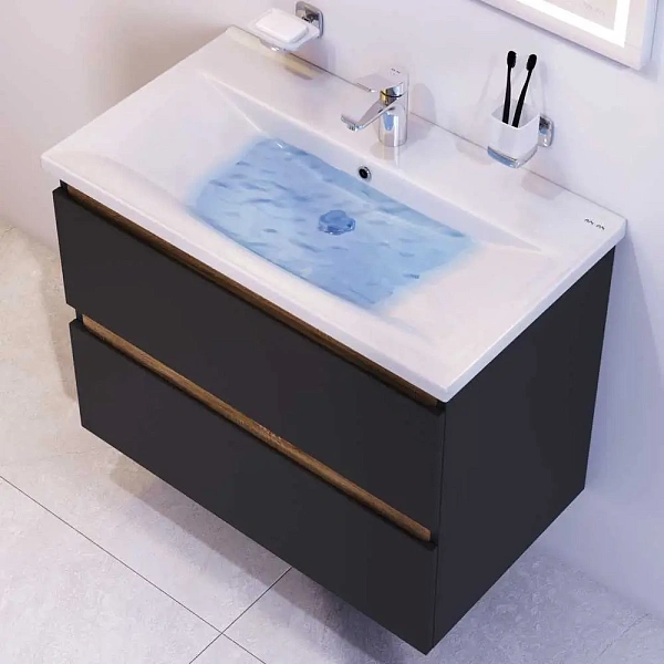 M85AFHX0802BM X-Joy, База под раковину, подвесная, 80 см, 2 ящика, черный матовый