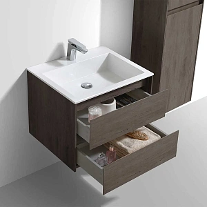 Тумба под раковину Vincea Luka 600 подвесная, 2 выкатных ящика soft-close, R.Oak