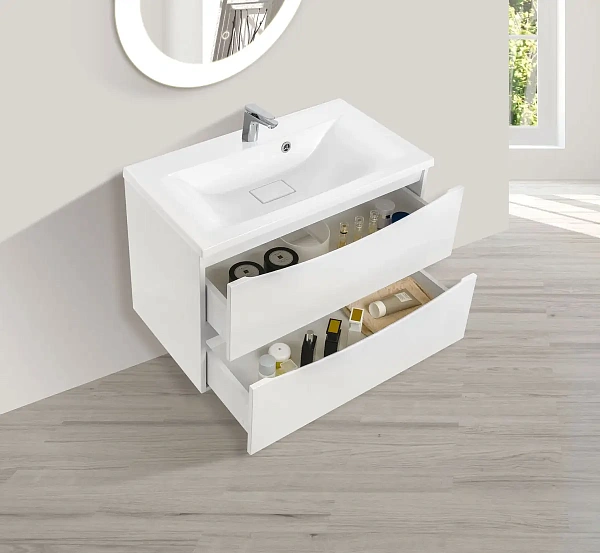 Тумба под раковину Vincea Mia 750 подвесная, 2 выкатных ящика soft close, G.White