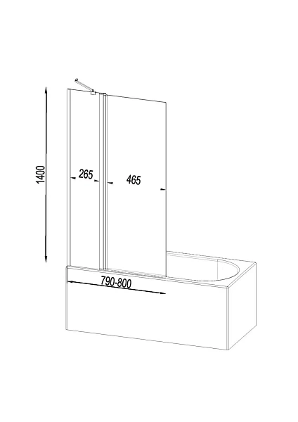Стеклянная шторка для ванны AM.PM Gem 80х140 см, W90BS-D3W5-140CT