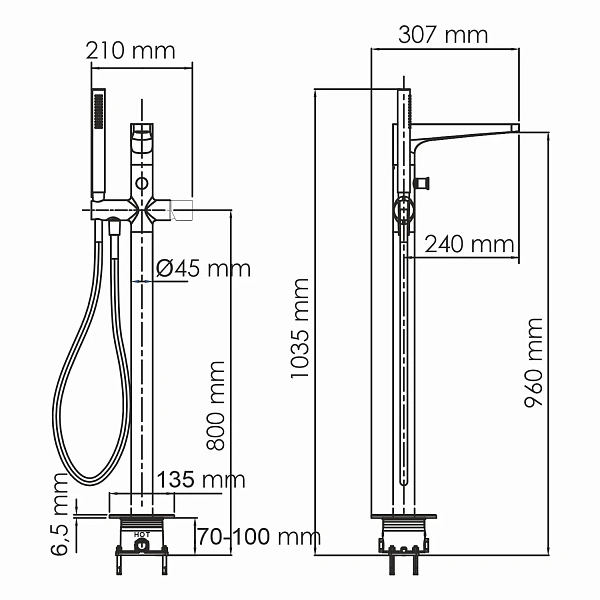Напольный смеситель для ванны WasserKRAFT Sauer 7121