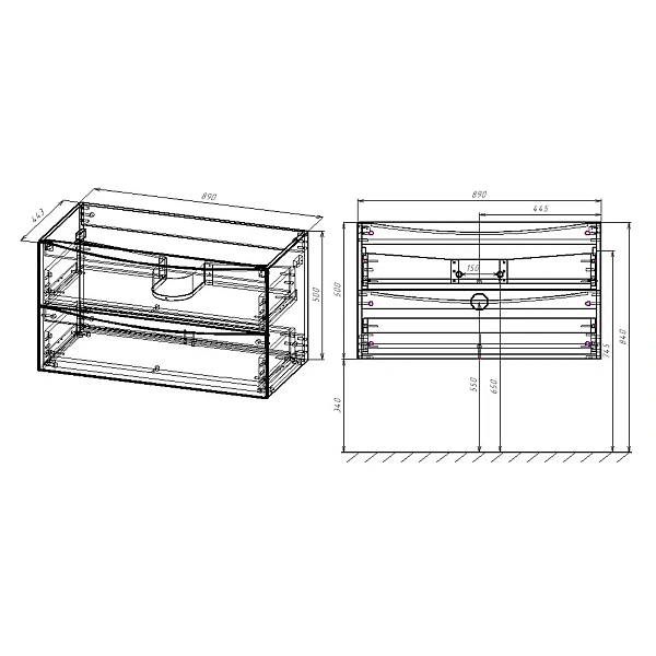 Тумба под раковину Vincea Mia 900 подвесная, 2 выкатных ящика soft close, V.Oak