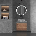 Тумба под накладную раковину Mesa 600 подвесная, 1 выкатной/1 скрытый ящик soft close, T.Oak + Beton