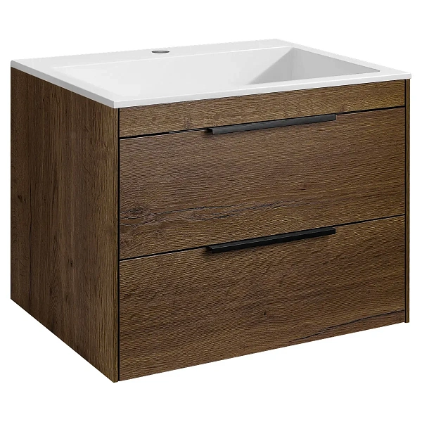 Тумба под раковину Vincea Chiara 2D 600 подвесная, 2 выкатных ящика soft-close, T.Oak