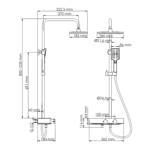 Душевая система с термостатом WasserKRAFT Thermo A11301