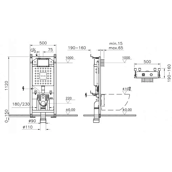 Инсталляция с унитазом VITRA Integra 9856B003-7206 кнопка матовый хром