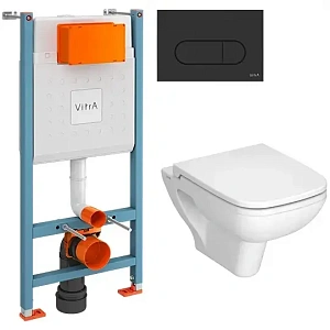 Система инсталляции для унитазов VITRA V-Fix Core 800-1874 с кнопкой смыва + унитаз подвесной VITRA S20 7508B003-0075 безободковый