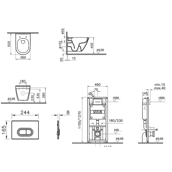 Инсталляция с унитазом VITRA S 50 9003B003-7201 кнопка хром