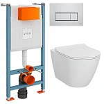Система инсталляции для унитазов VITRA V-Fix Core 800-1875 с кнопкой смыва + унитаз подвесной VITRA Sanibelle 7551B003-0075 безободковый