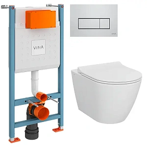 Система инсталляции для унитазов VITRA V-Fix Core 800-1875 с кнопкой смыва + унитаз подвесной VITRA Sanibelle 7551B003-0075 безободковый