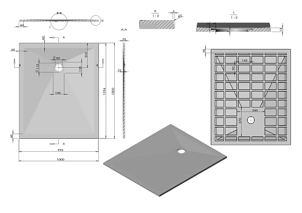 Поддон для душа из искусственного камня Vincea VST-4SR1012A,1200*1000*25, антрацит