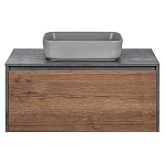 Тумба под накладную раковину Mesa 1000 подвесная, 1 выкатной/1 скрытый ящик soft close, T.Oak + Beton
