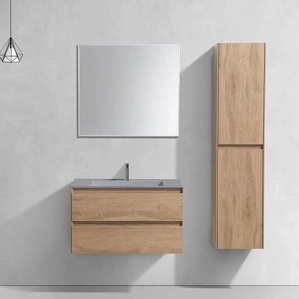 Тумба под раковину Vincea Luka 800 подвесная, 2 выкатных ящика soft-close, N.Oak