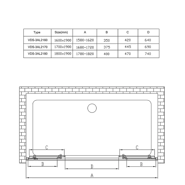 Душевая дверь Vincea Alpha VDS-3AL2160CL, 1600, хром, стекло прозрачное