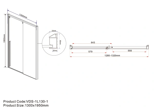 Душевая дверь Vincea Lugano VDS-1L130CLB-1, 1300, черный, стекло прозрачное