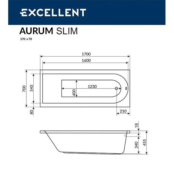 Акриловая ванна Actima Aurum Slim 170x70 WAAC.AUR17WHS