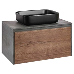 Тумба под накладную раковину Mesa 800 подвесная, 1 выкатной/1 скрытый ящик soft close, T.Oak + Beton