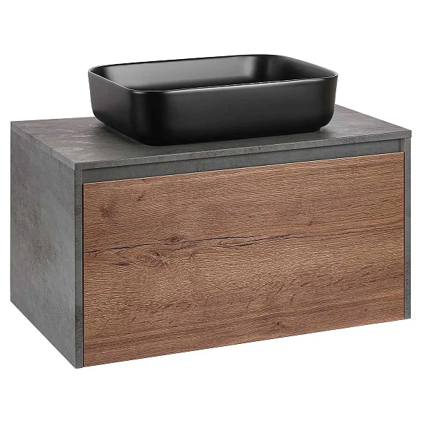 Тумба под накладную раковину Mesa 800 подвесная, 1 выкатной/1 скрытый ящик soft close, T.Oak + Beton