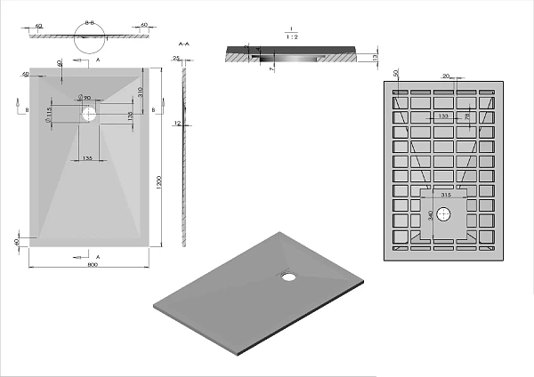 Поддон для душа из искусственного камня Vincea VST-4SR8012A, 1200*800*25, антрацит