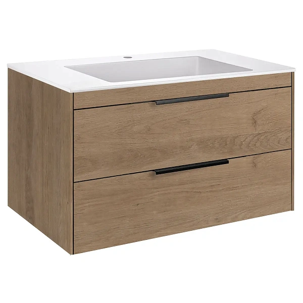 Тумба под раковину Vincea Chiara 2D 800 подвесная, 2 выкатных ящика soft-close, N.Oak