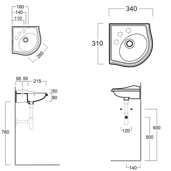 Угловая раковина Simas Arcade AR036bi*1 34 см