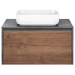 Тумба под накладную раковину Mesa 800 подвесная, 1 выкатной/1 скрытый ящик soft close, T.Oak + Beton