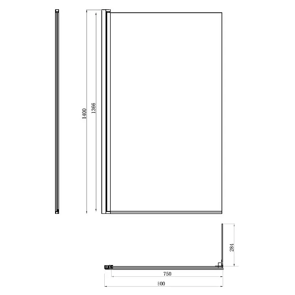 Стеклянная шторка для ванны Damixa Skyline 80х140 см, DX35WBS-D7W1-150MT