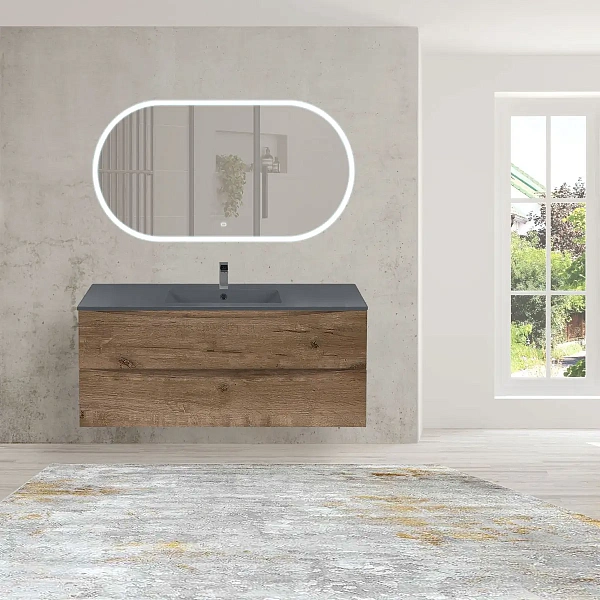 Тумба под керамическую раковину Mia 1200 подвесная, 2 выкатных ящика soft close, V.Oak