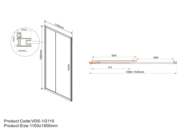 Душевая дверь Vincea Garda VDS-1G110CL, 1100, хром, стекло прозрачное