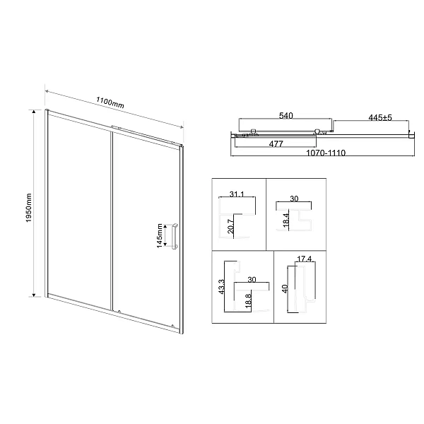 Душевая дверь Vincea City VDS-5CT110CLB, 1100, черный, стекло прозрачное