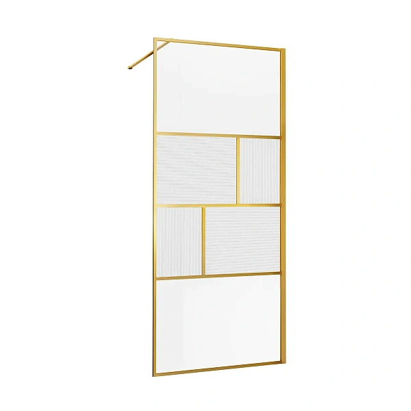 Душевая перегородка Vincea Walk-In VSW-1HC100CFBG, 1000*2000, браш. золото, стекло прозрачное/рифленое
