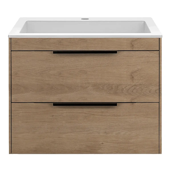 Тумба под раковину Vincea Chiara 2D 600 подвесная, 2 выкатных ящика soft-close, N.Oak