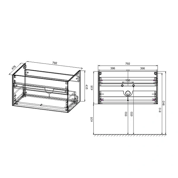 Тумба под раковину Vincea Chiara 800 подвесная, 1 выкатной ящик soft-close, G.Stone