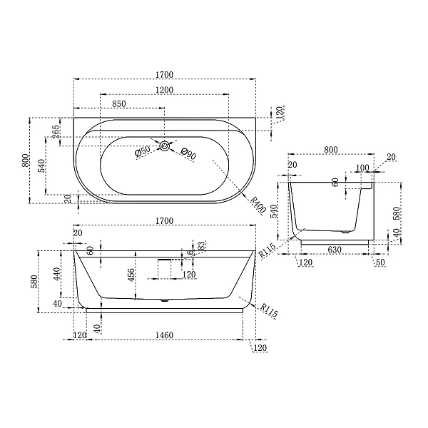 Акриловая ванна 170x80 Vincea VBT-621B