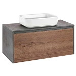 Тумба под накладную раковину Mesa 1000 подвесная, 1 выкатной/1 скрытый ящик soft close, T.Oak + Beton