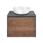 Тумба под накладную раковину Mesa 600 подвесная, 1 выкатной/1 скрытый ящик soft close, T.Oak + Beton