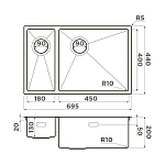 Omoikiri Taki 69-2-U/IF-GB-R Side нерж.сталь/графит