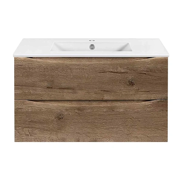 Тумба под керамическую раковину Mia Slim 900 подвесная, 2 выкатных ящика soft close, V.Oak