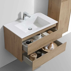 Тумба под раковину Vincea Luka 800 подвесная, 2 выкатных ящика soft-close, N.Oak