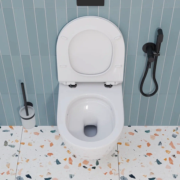 Инсталляция Grohe, кнопка вороненная сталь с подвесным унитазом OLIVE'S VORTEX DUO VD30116DP с технологией смыва "Двойной Торнадо", сиденье микролифт